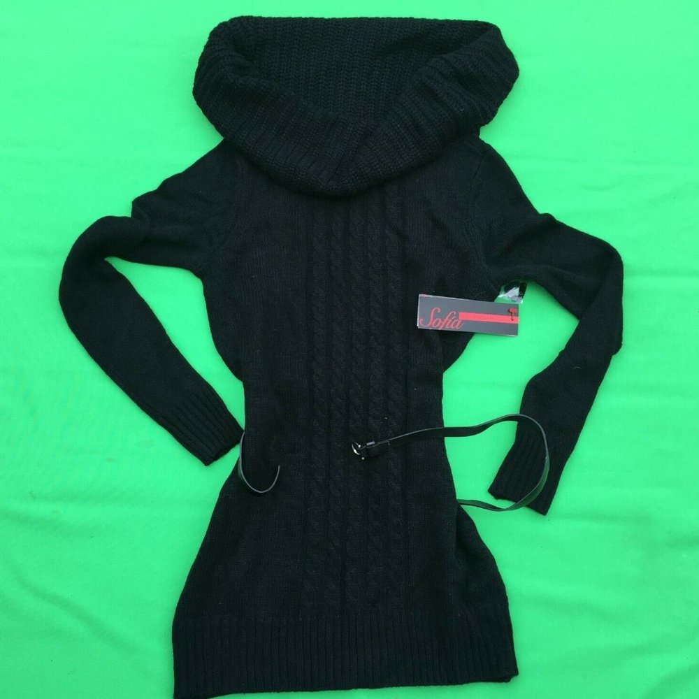 New SOFIA by sofia Vergara women's black 100% Acrylic sweater with belt size--XS